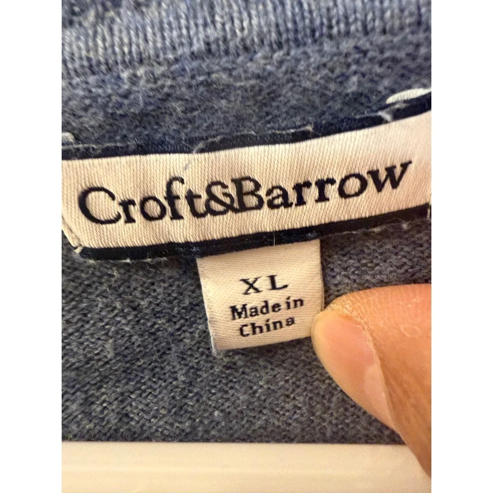 Croft & Barrow Womens Blue Heather 100% Cotton V-Neck Pullover Sweater XL